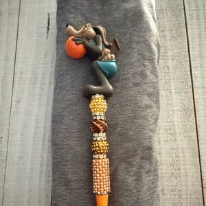 Whimsical Dog Bead-Topped Pen in Orange and Teal